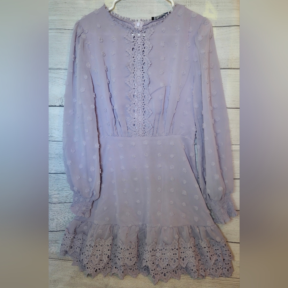 Lavender Lace Long Sleeve Dress